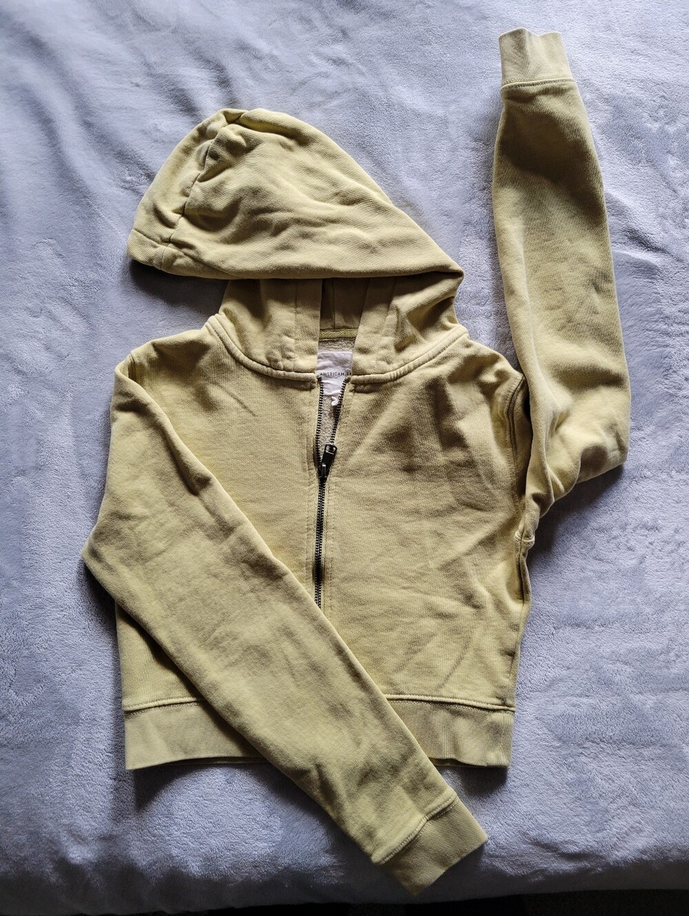 American Eagle Outfitters | Cropped Zip Hoodie in Soft Pale Yellow
